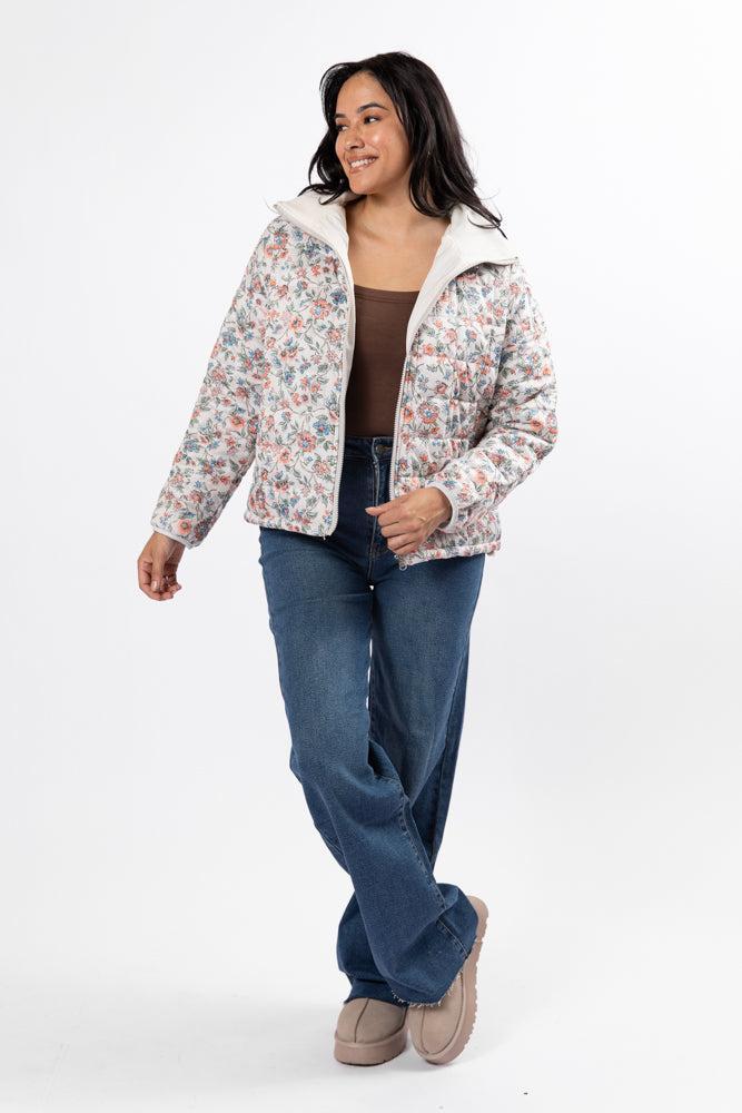 Vail Valley Pink Ivory Multi Floral Quilted Zip Up Jacket Product Image