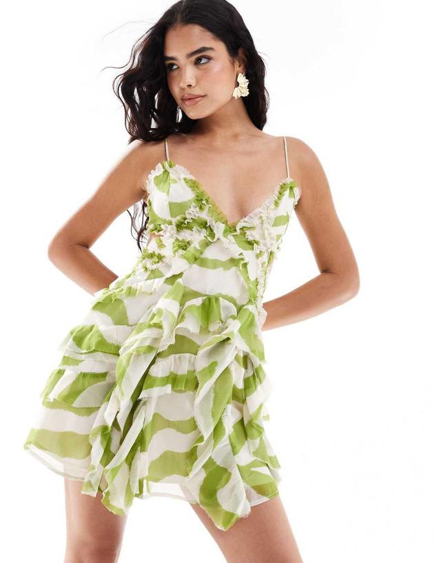 ASOS DESIGN frill detail cut out cami in dress in green zebra print Product Image