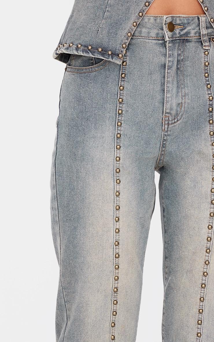 Vintage Washed Front Seam Studded Flared Jeans Product Image