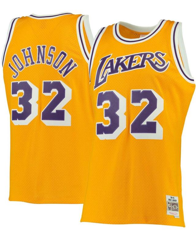 Mens Magic Johnson Gold Los Angeles Lakers 1984-85 Hardwood Classics Swingman Jersey - Gold Product Image