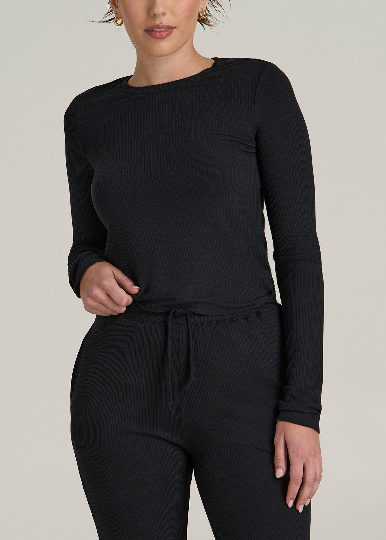 Lightweight Ribbed Cropped Lounge Shirt for Tall Women in Black product image