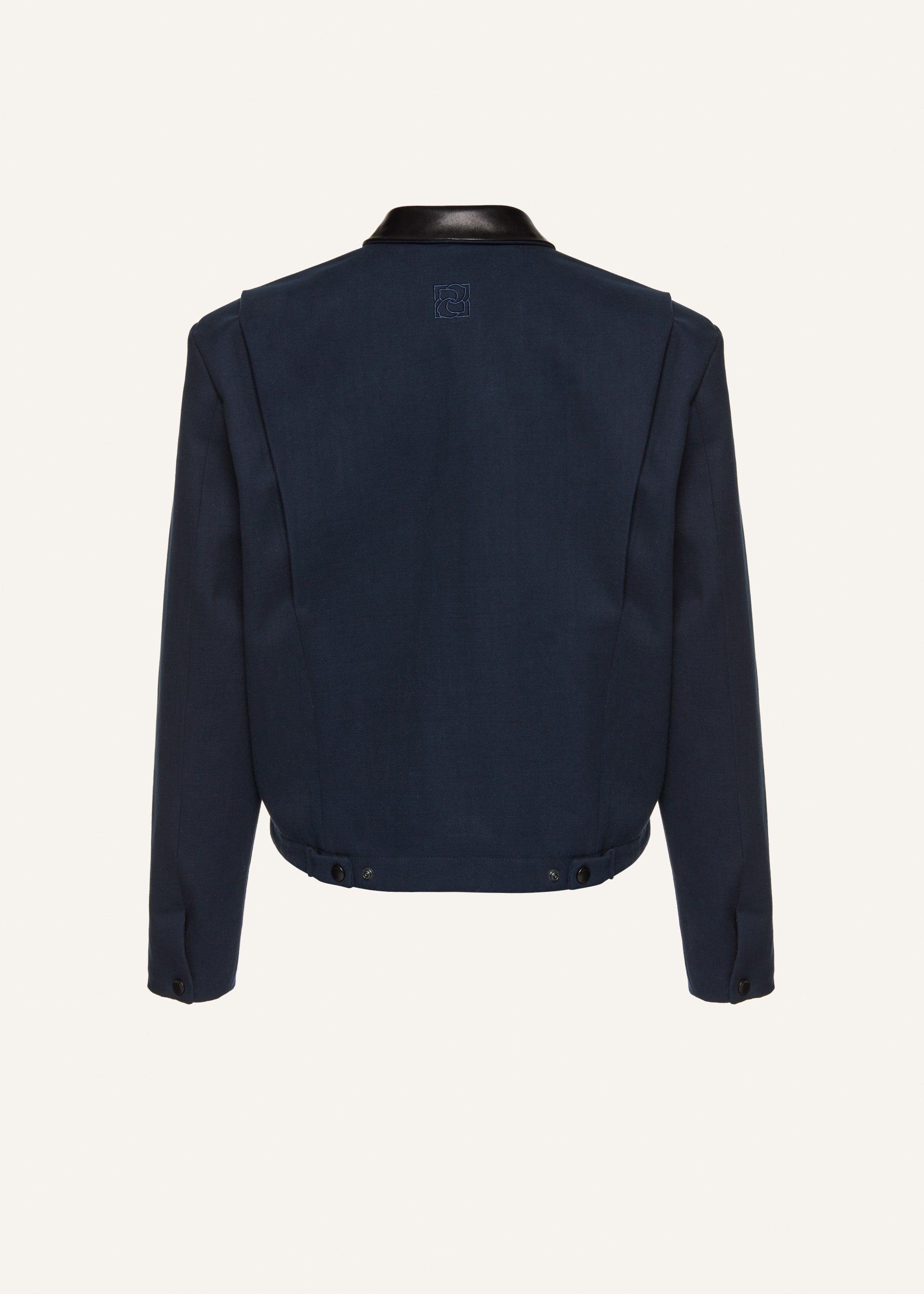 Leather trim bomber jacket in navy Product Image