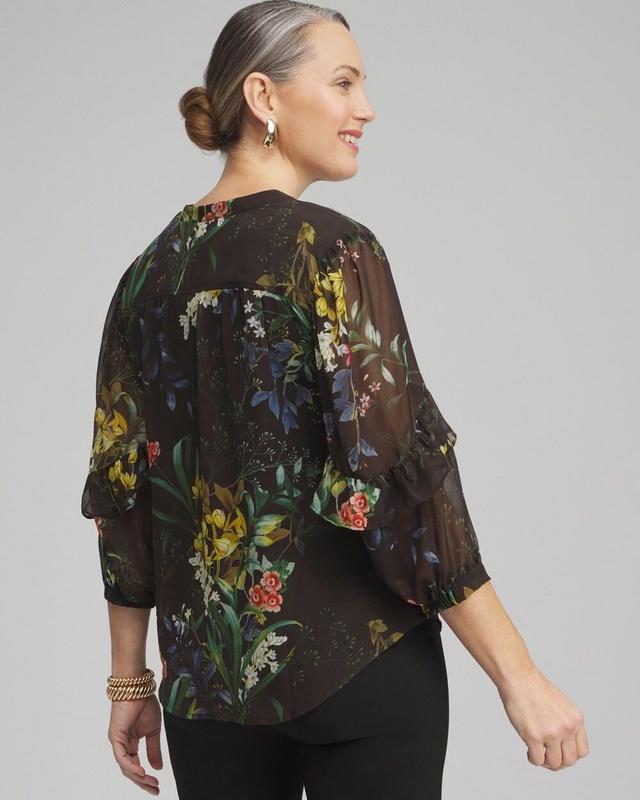 Chiffon Floral Ruffle Sleeve Blouse Product Image