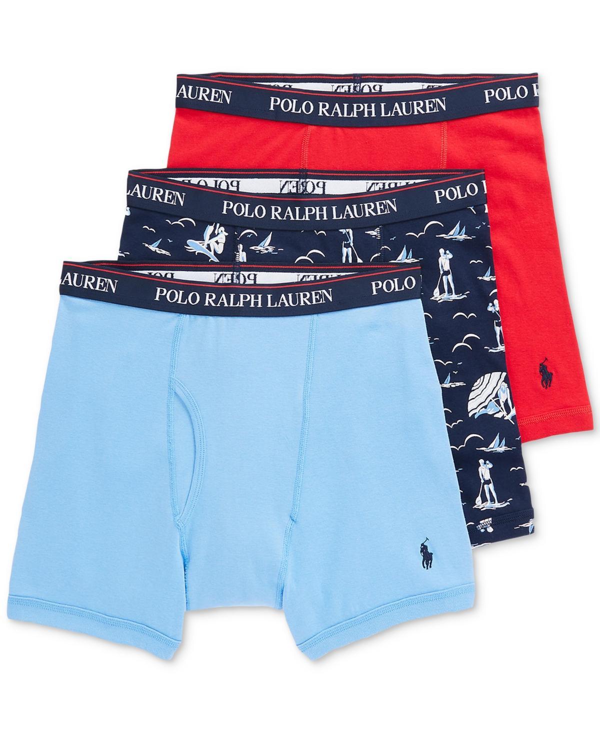 Polo Ralph Lauren Mens 3-Pk. Classic Cotton Boxer Briefs - Blue, Navy Print Product Image