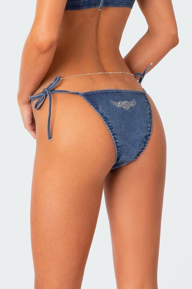 Deia Denim Back Rhinestone String Bikini Bottom Product Image