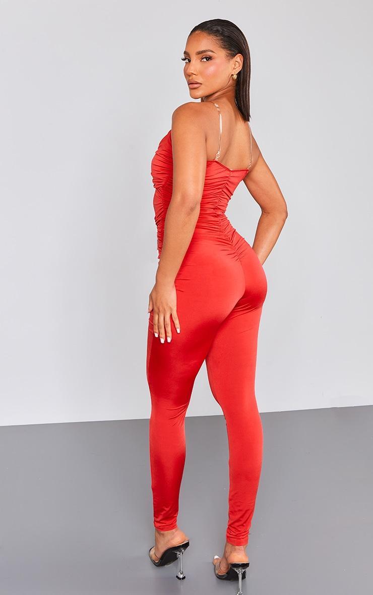 Red Ruched Cutout Jumpsuit Product Image