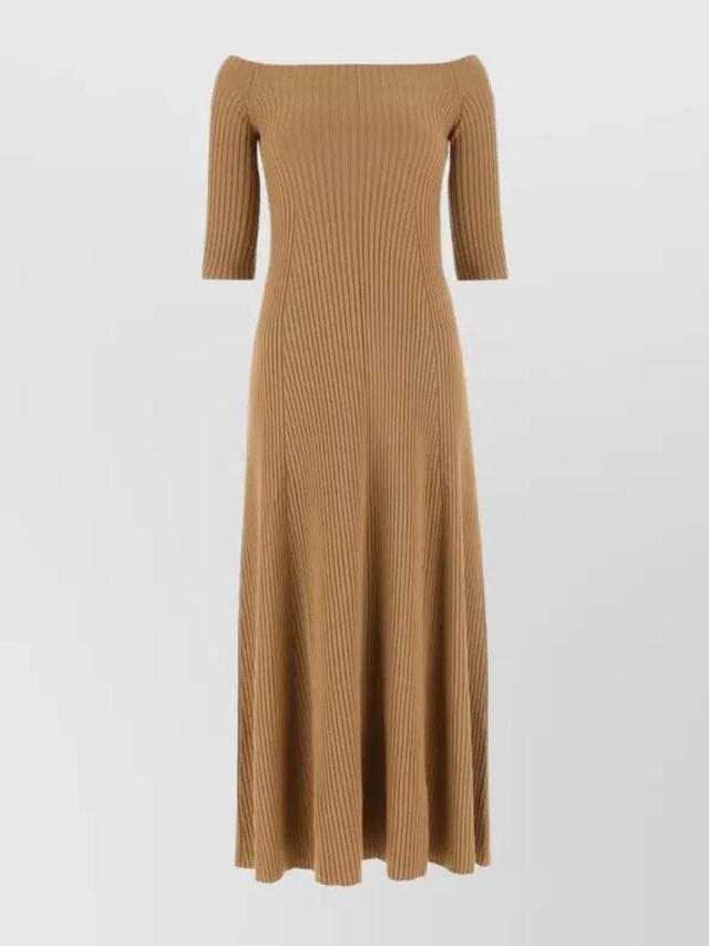 Wool Blend Flared Hemline Dress In Brown Product Image