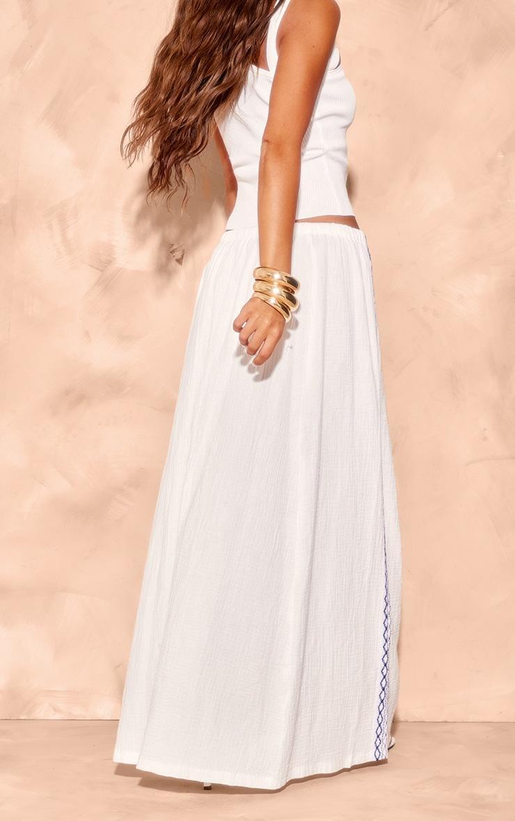 White Embroidered Cheesecloth Drawstring Maxi Skirt Product Image