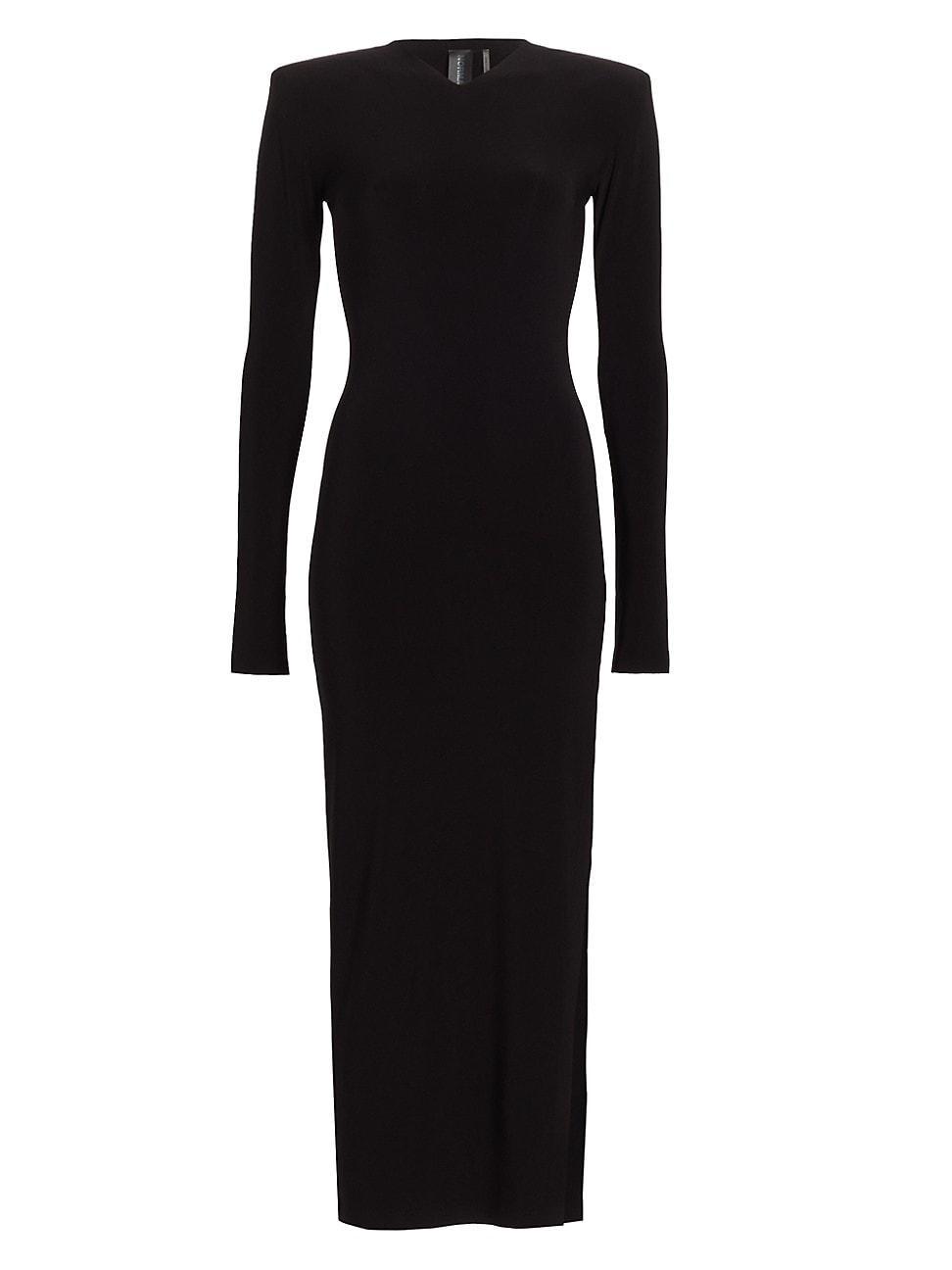 Norma Kamali Long Sleeve Shoulder Pad Side Slit Gown Size L, M, S, XL, XS. Product Image