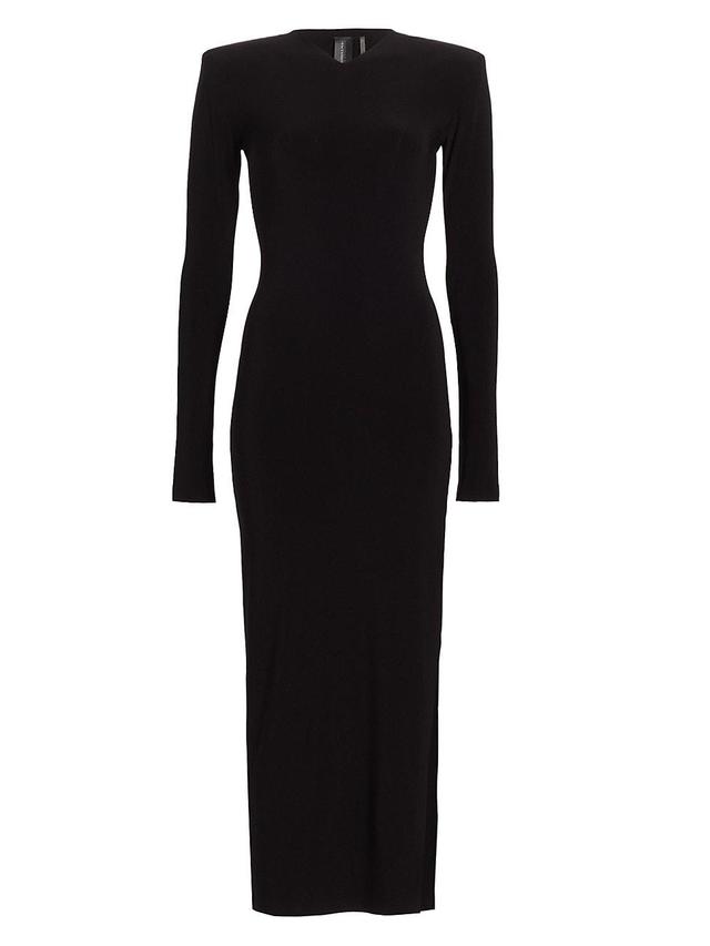 Norma Kamali Long Sleeve Shoulder Pad Side Slit Gown in Black - Black. Size S (also in M, XS). Product Image