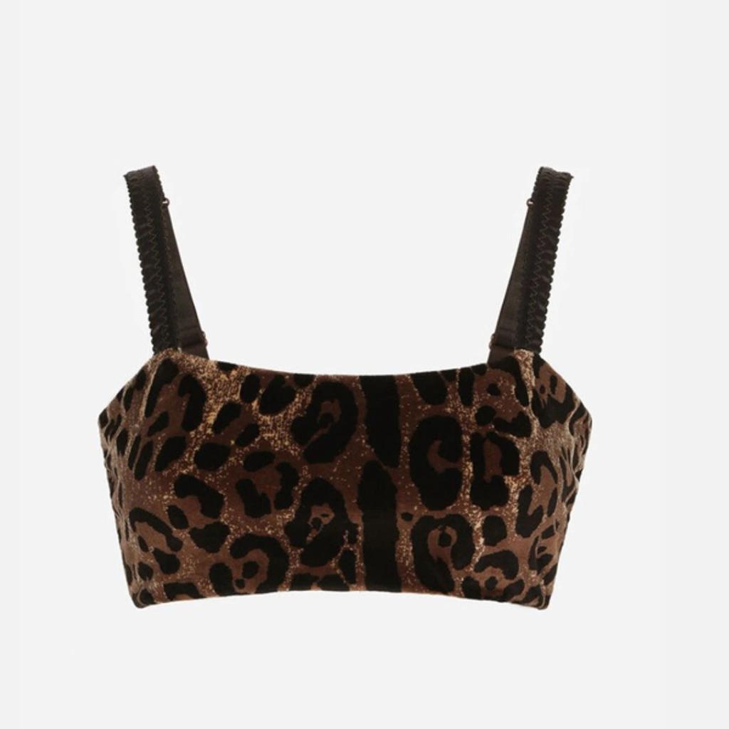 Chenille Crop Top With Jacquard Leopard Design In Brown Product Image