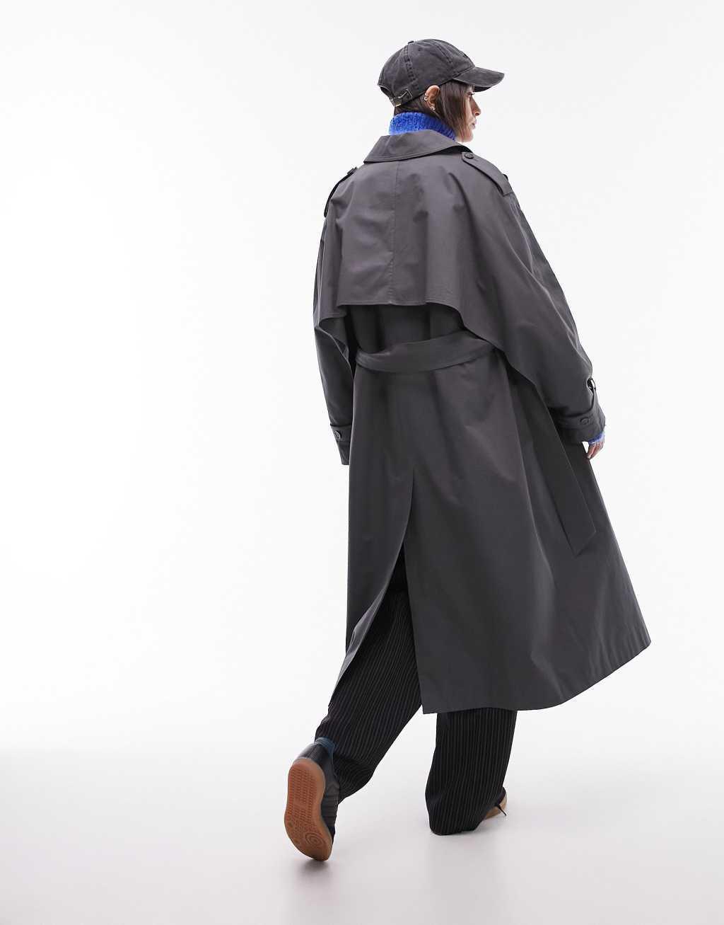 Topshop longline trench coat in charcoal Product Image