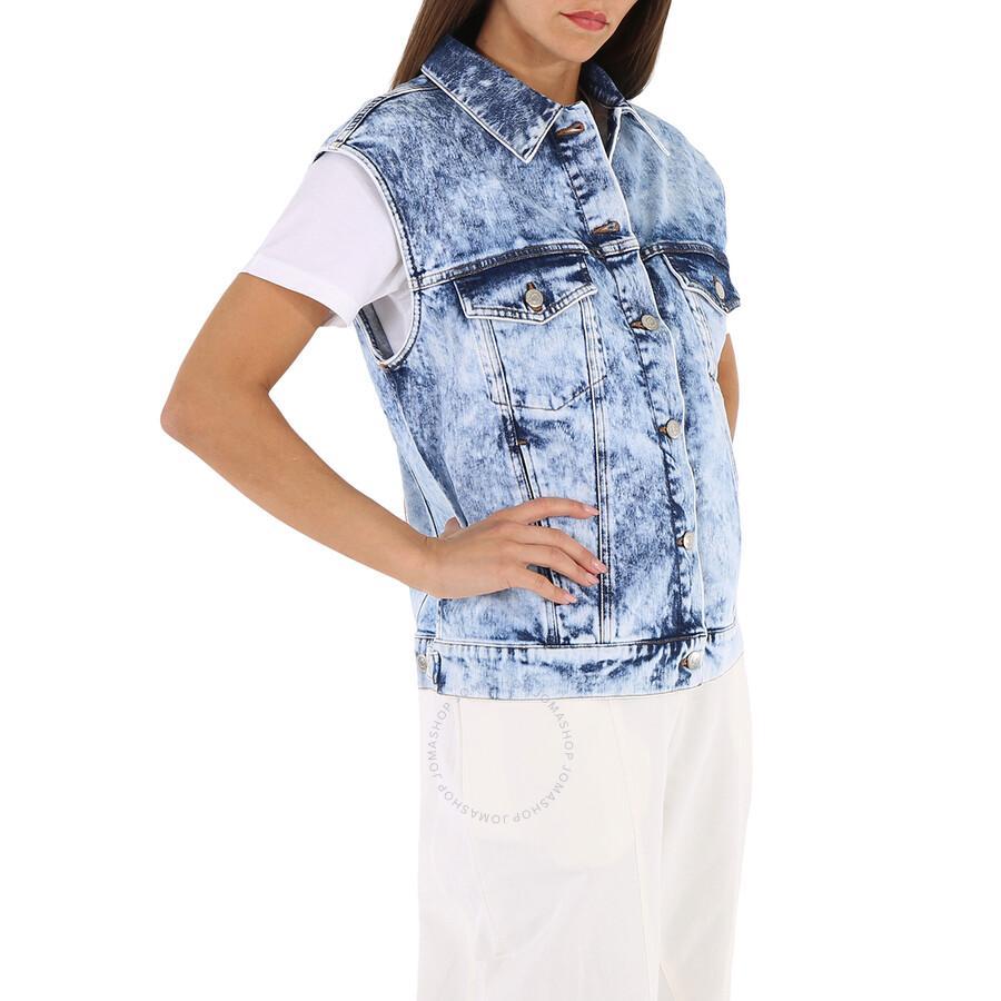 Ladies Vintage Washed Denim Vest In Blue/white Product Image