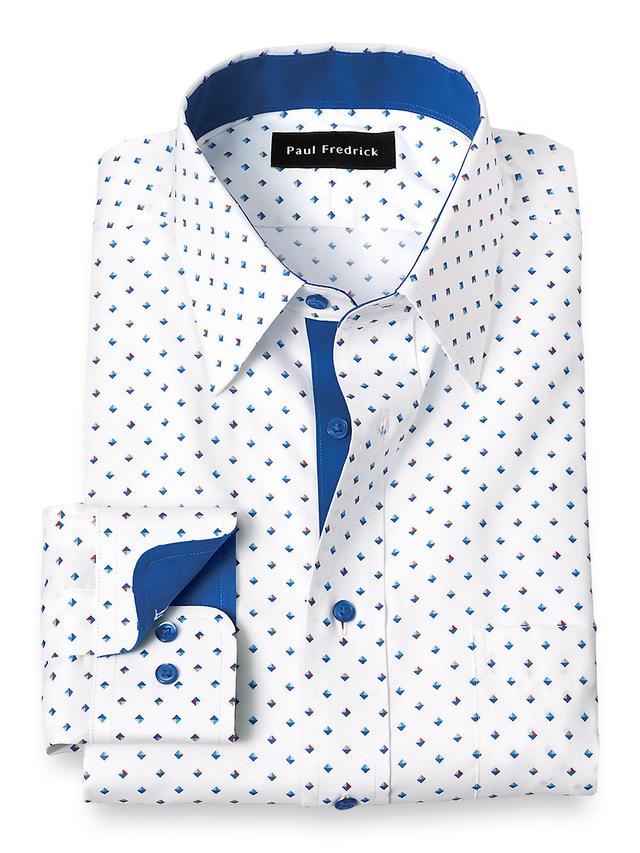 Non-Iron Cotton Diamond Print Dress Shirt With Contrast Trim - Multi Product Image