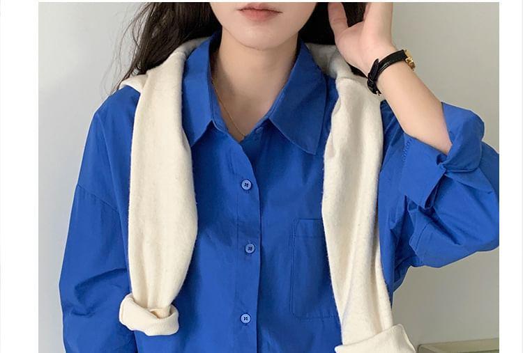 Long-Sleeve Plain Pocket Detail Shirt Product Image