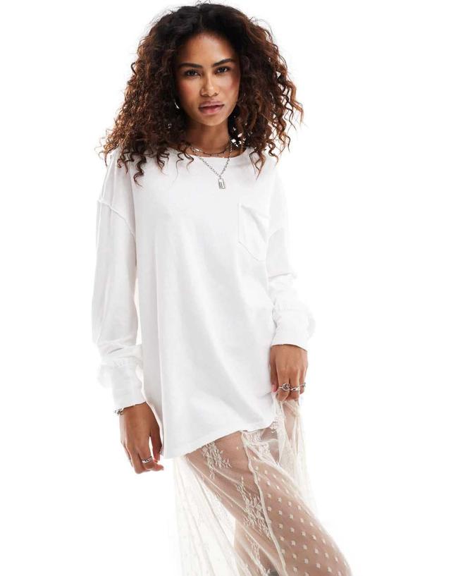 Free People Fade long sleeve patch pocket T-shirt in ivory Product Image