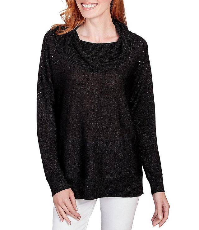 Ruby Rd. Metallic Detail Cowl Neck Embellished Sleeve Pullover Sweater Product Image