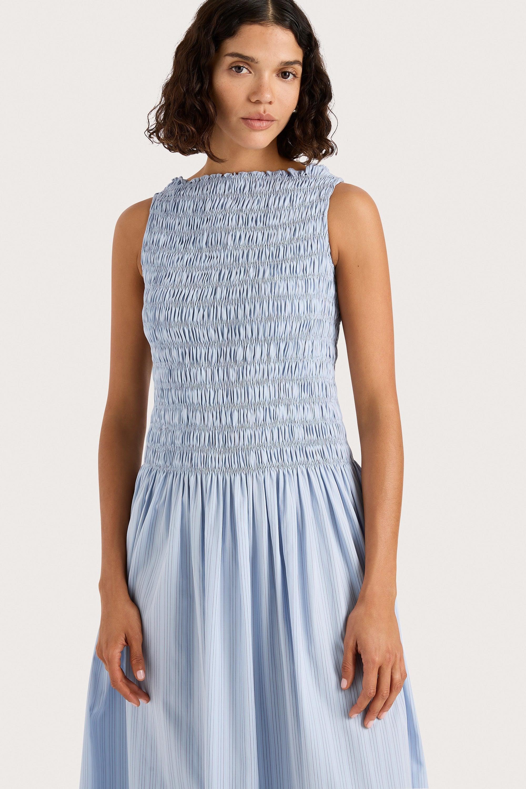 Noa Maxi Dress Blue Pinstripe Product Image