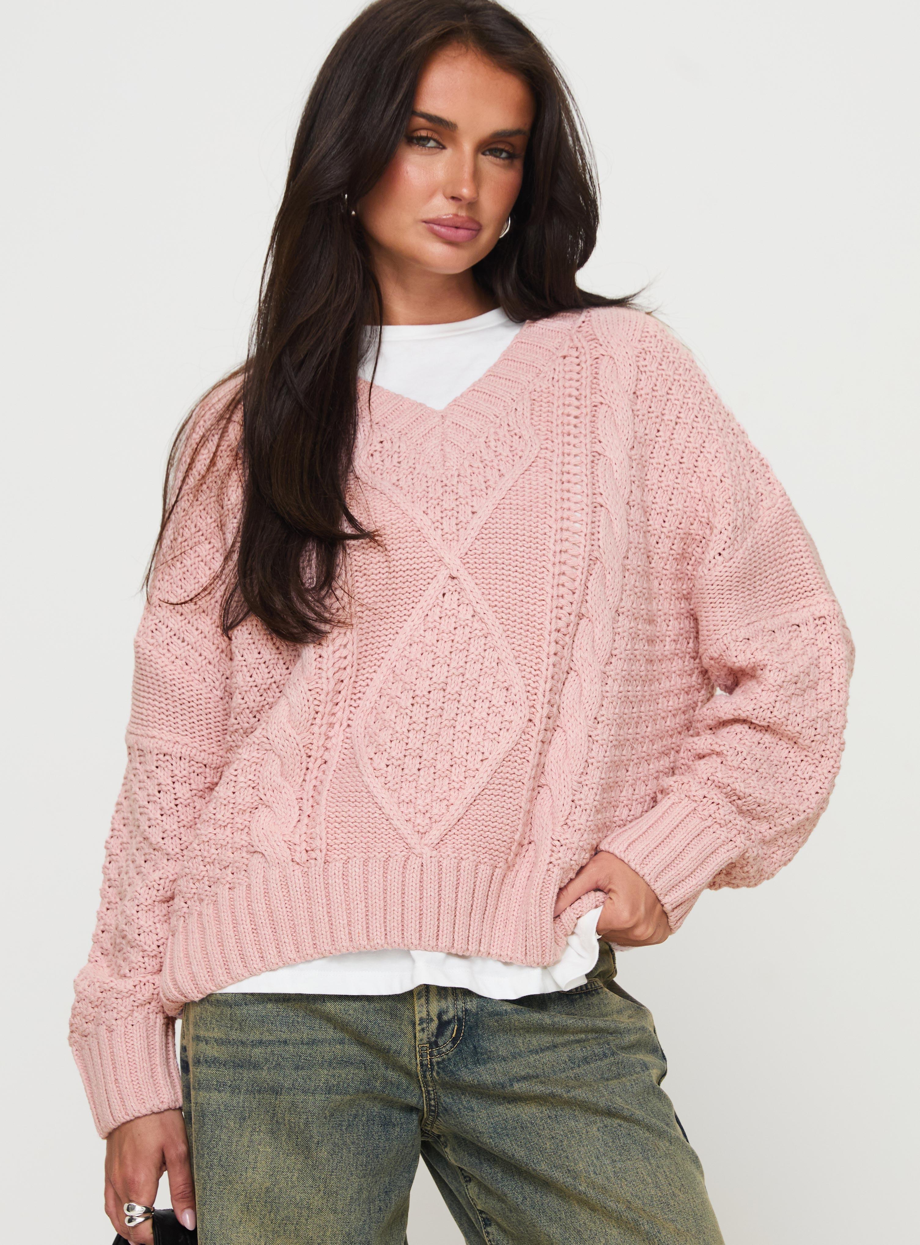 Hour Of Love V Neck Sweater Pink Product Image