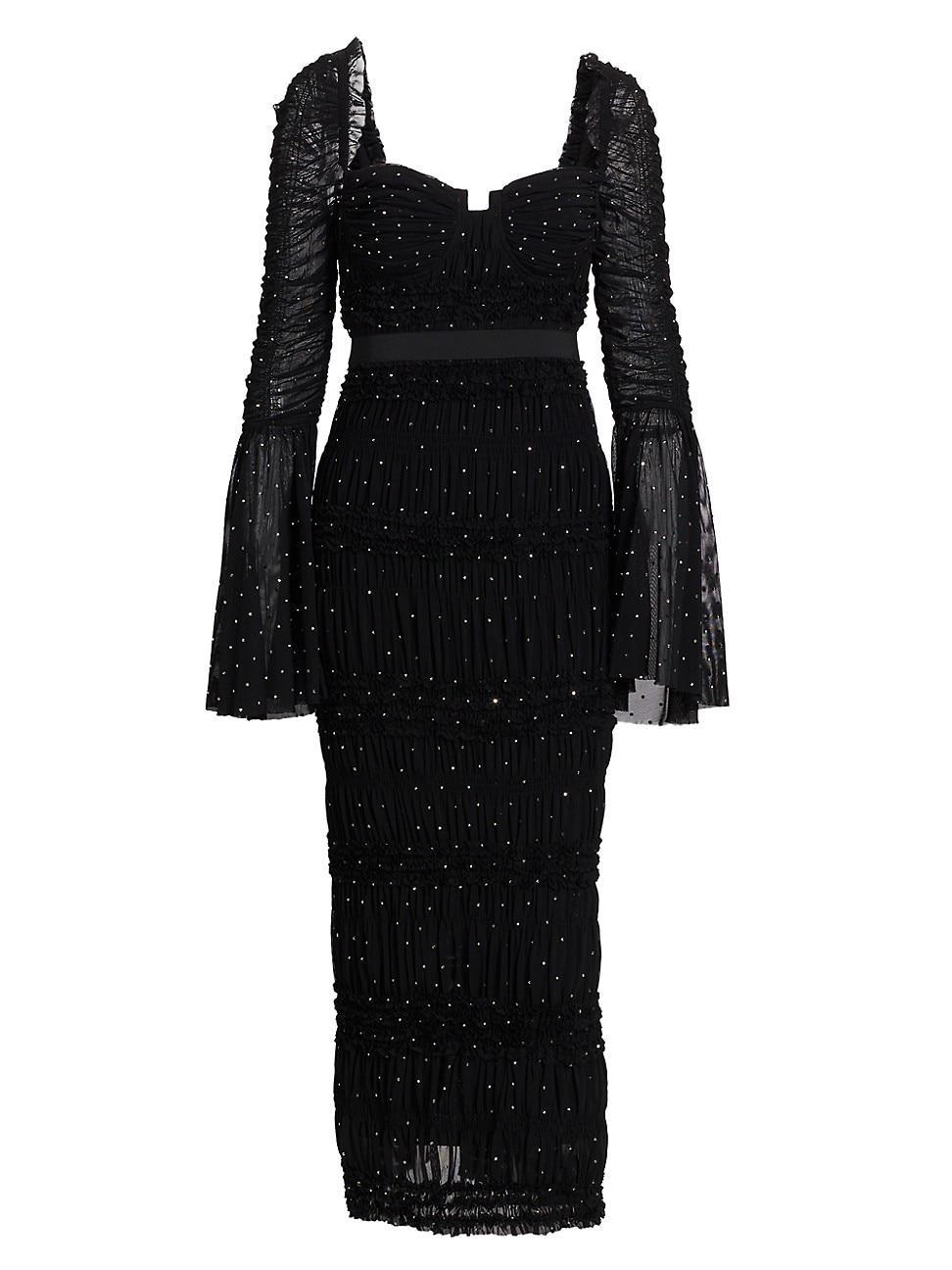 Womens Rhinestone-Embellished Mesh Midi Dress Product Image