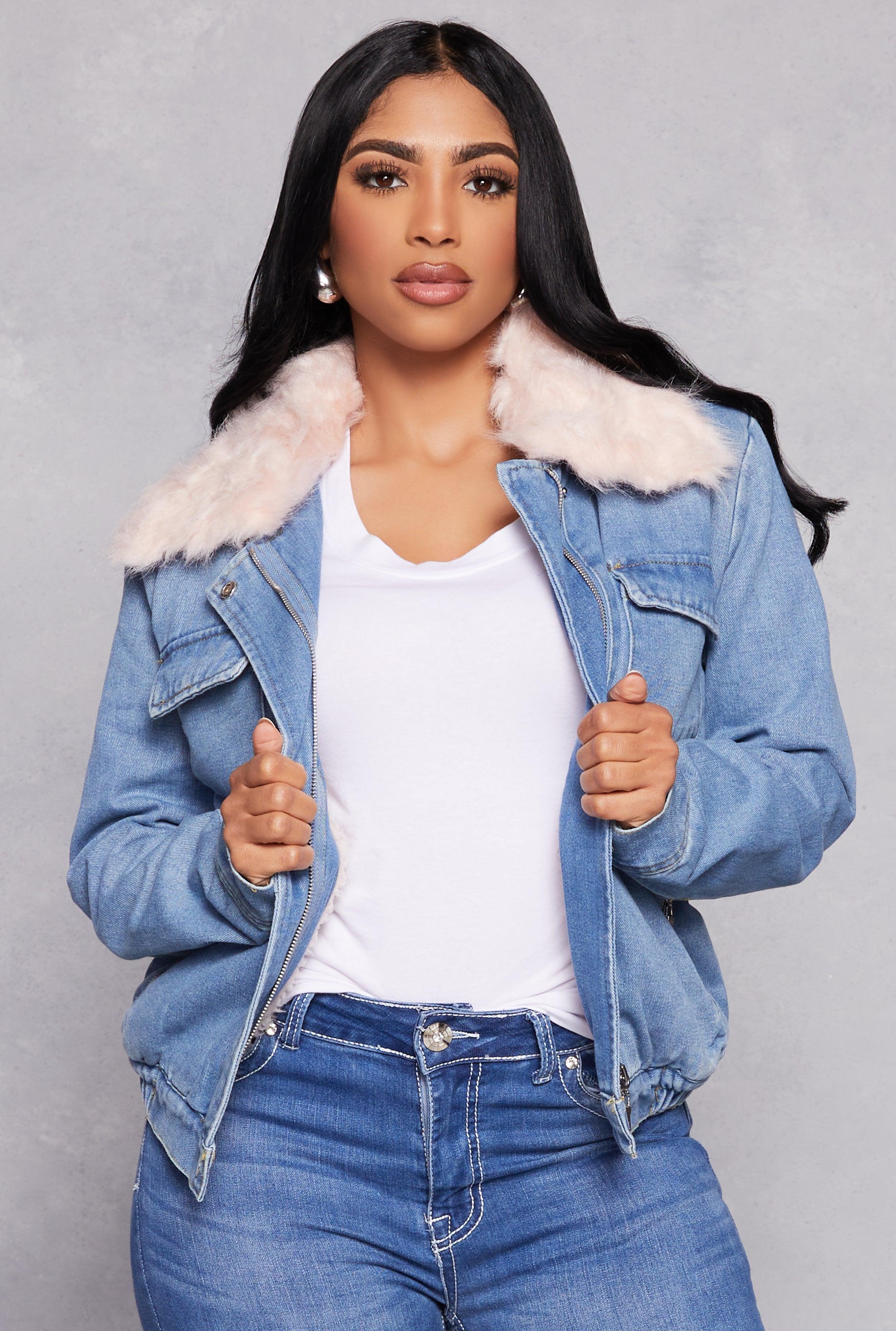 Womens Haute Monde Sherpa Lined Denim Jacket Product Image