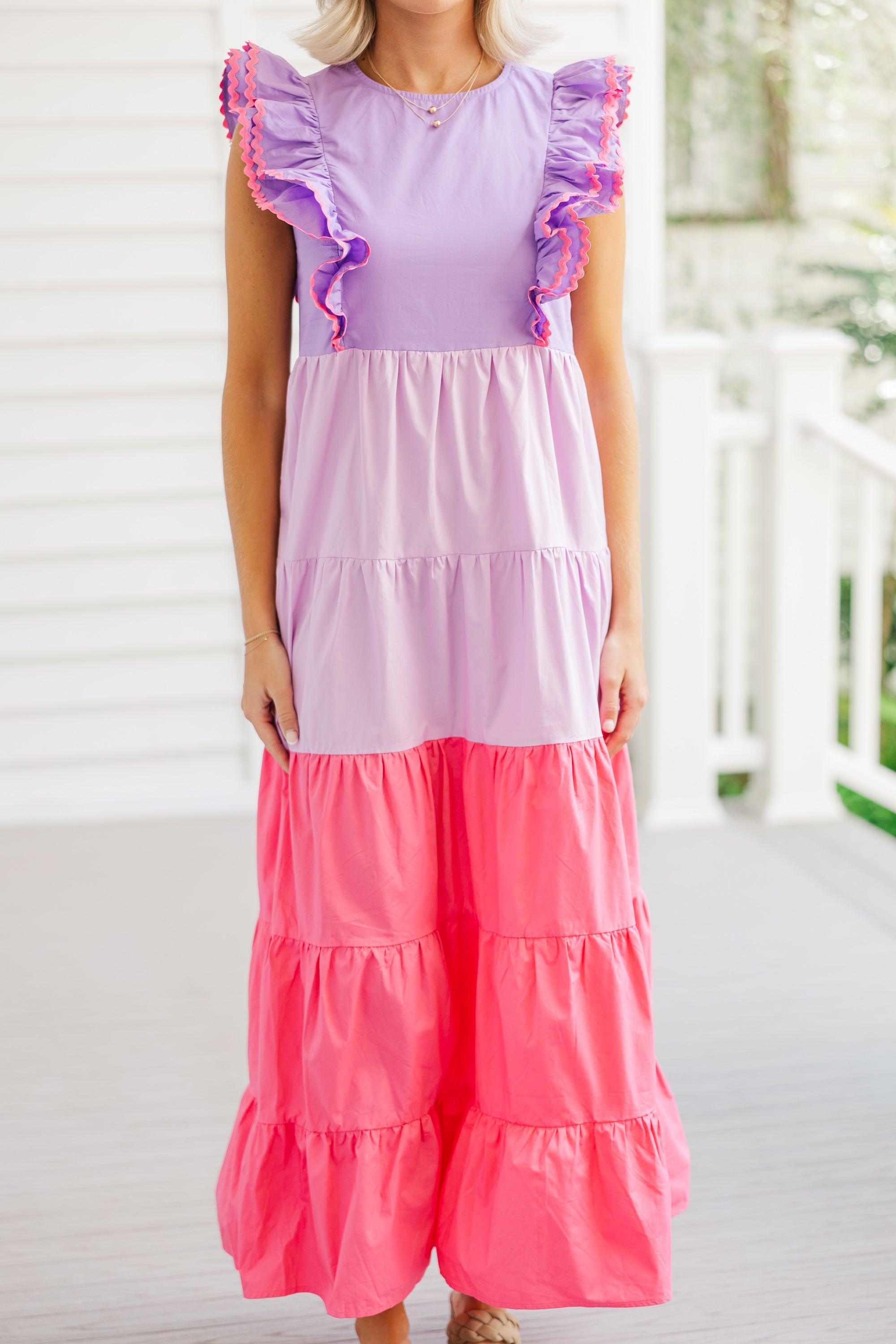 Thinking About It Purple Colorblock Maxi Dress Female Product Image