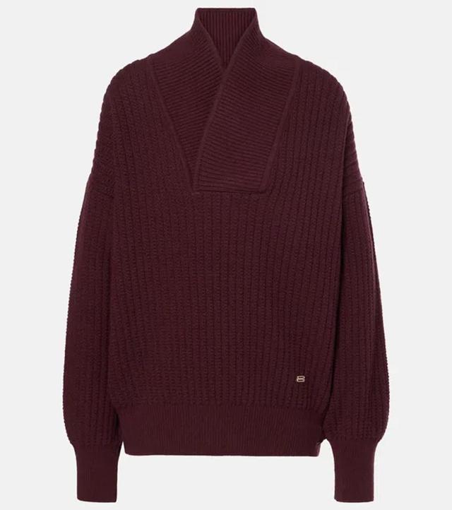 Shawl Neck Sweater In Burgundy Product Image