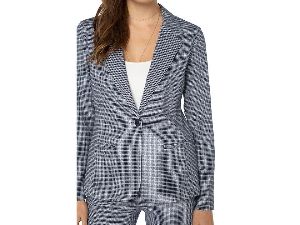 Liverpool Fitted Blazer (Cosmic Navy Mini Box Plaid) Women's Clothing Product Image