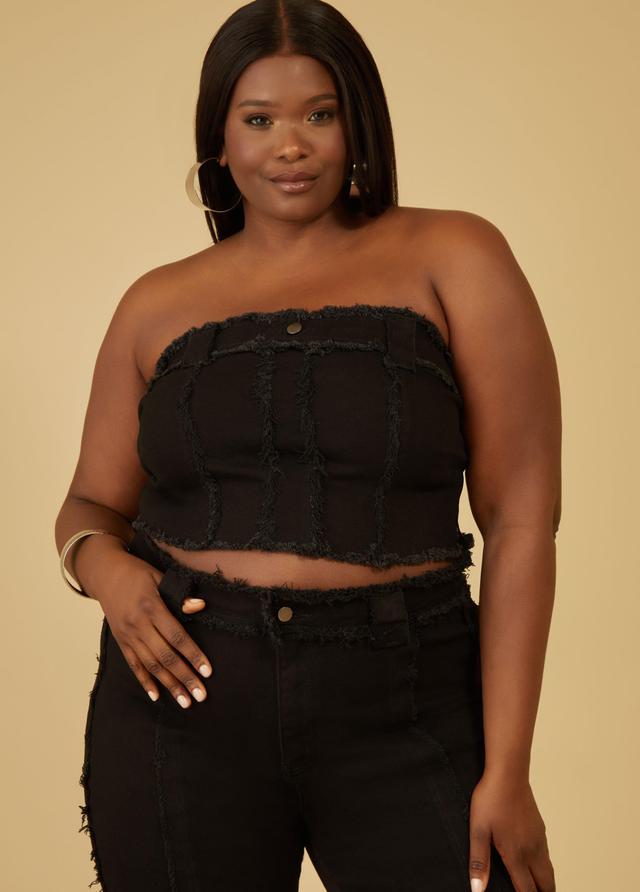 Plus Size Strapless Frayed Corset Denim Top Ashley Stewart Product Image