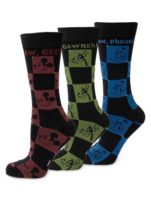 Mens 3-Pair Mickey and Friends Checked Socks Product Image