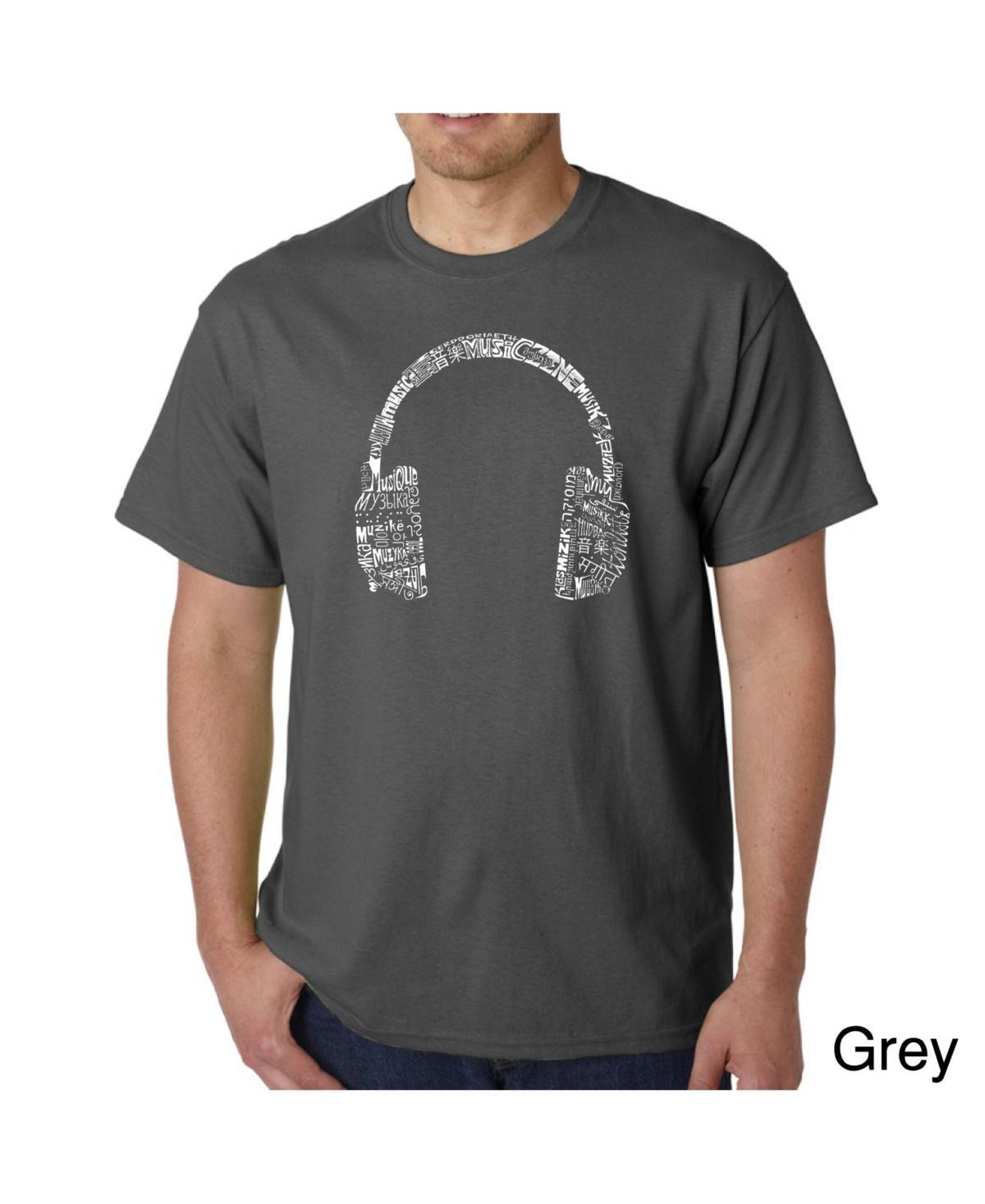 La Pop Art Mens Word Art T-Shirt - Headphones - Music in Different Languages Product Image