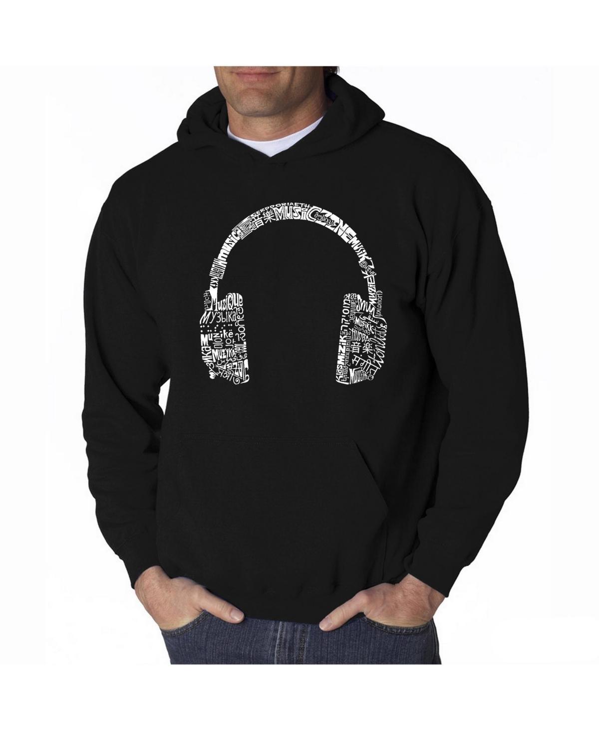 La Pop Art Mens Word Art Hoodie - Headphones - Music In Different Languages Product Image