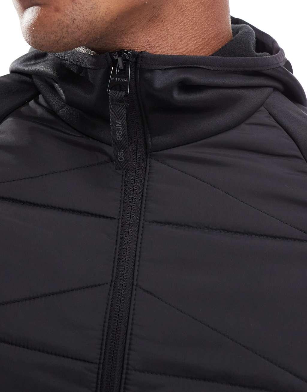 ONLY & SONS multi texture padded jacket with hood in black Product Image