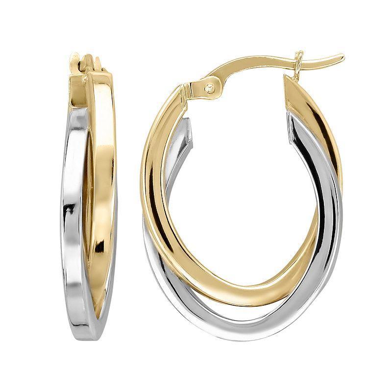 Everlasting Gold Two Tone 14k Gold Oval Hoop Earrings, Womens Product Image