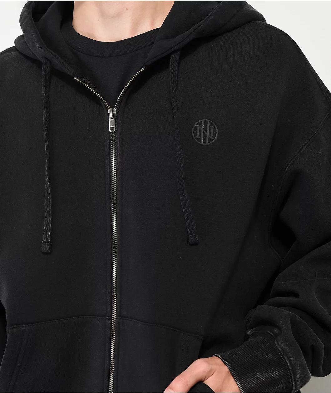 Ninth Hall Fundamentals Black Wash Boxy Zip Hoodie Product Image