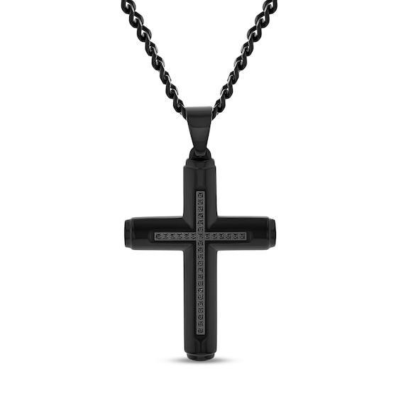 Men's 1/6 CT. T.w. Black Diamond Cross Pendant in Stainless Steel with Black Ion Plate - 24" Product Image