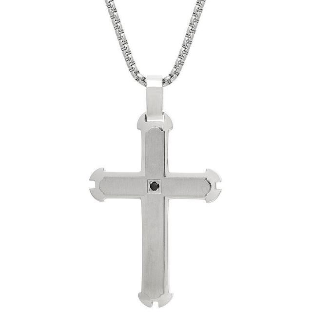 LYNX Stainless Steel Black Cubic Zirconia Layered Cross Pendant - Mens Product Image