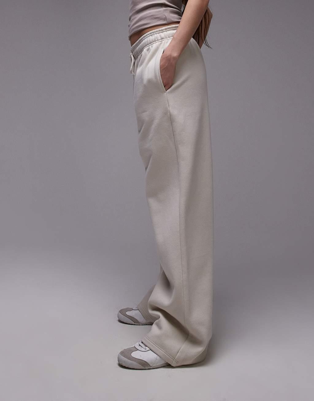 Topshop straight leg sweatpants in neutral Product Image