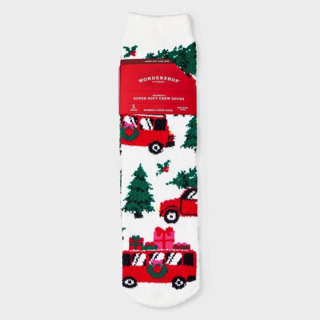 Women's Winter Road Trip Cozy Christmas Crew Socks with Gift Card Holder - Wondershop™ White 4-10 Product Image