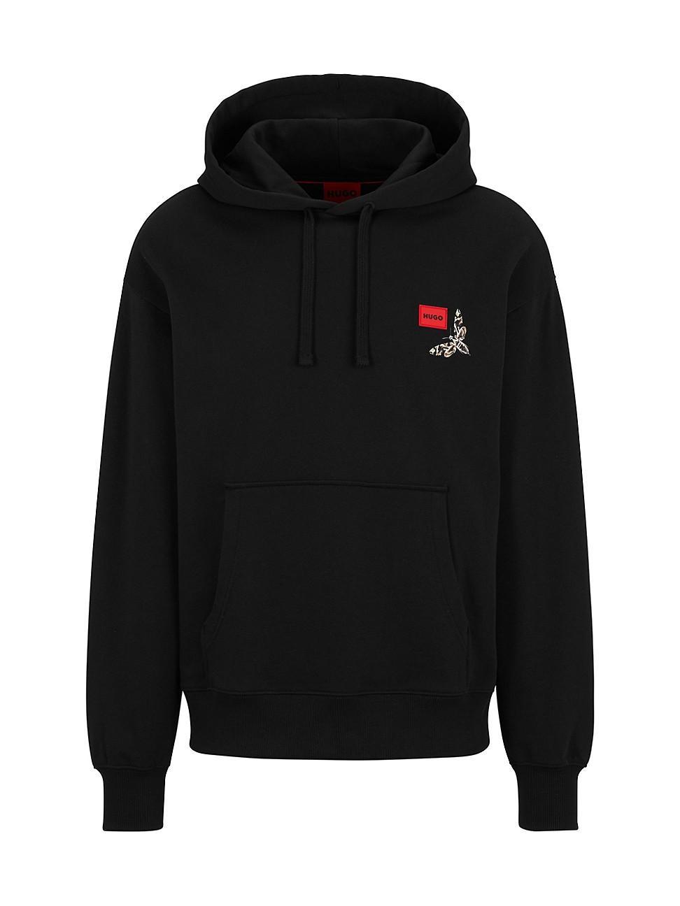 Mens Cotton-terry hoodie with logo label and seasonal artwork Product Image