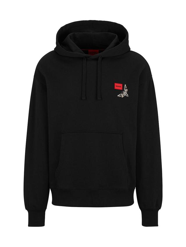 Mens Cotton-terry hoodie with logo label and seasonal artwork Product Image