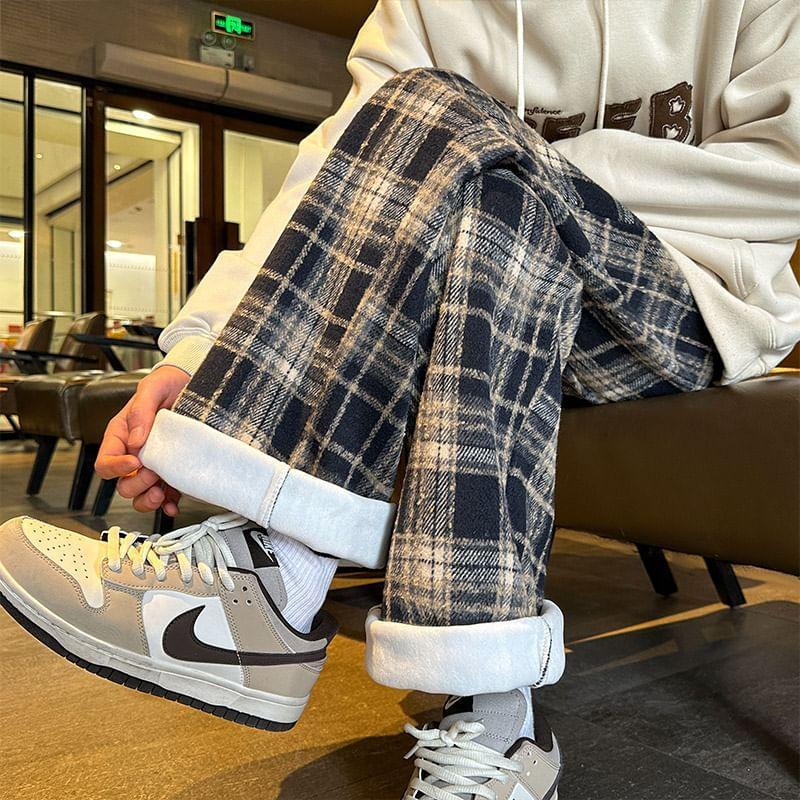 High Waist Plaid Wide Leg Pants Product Image