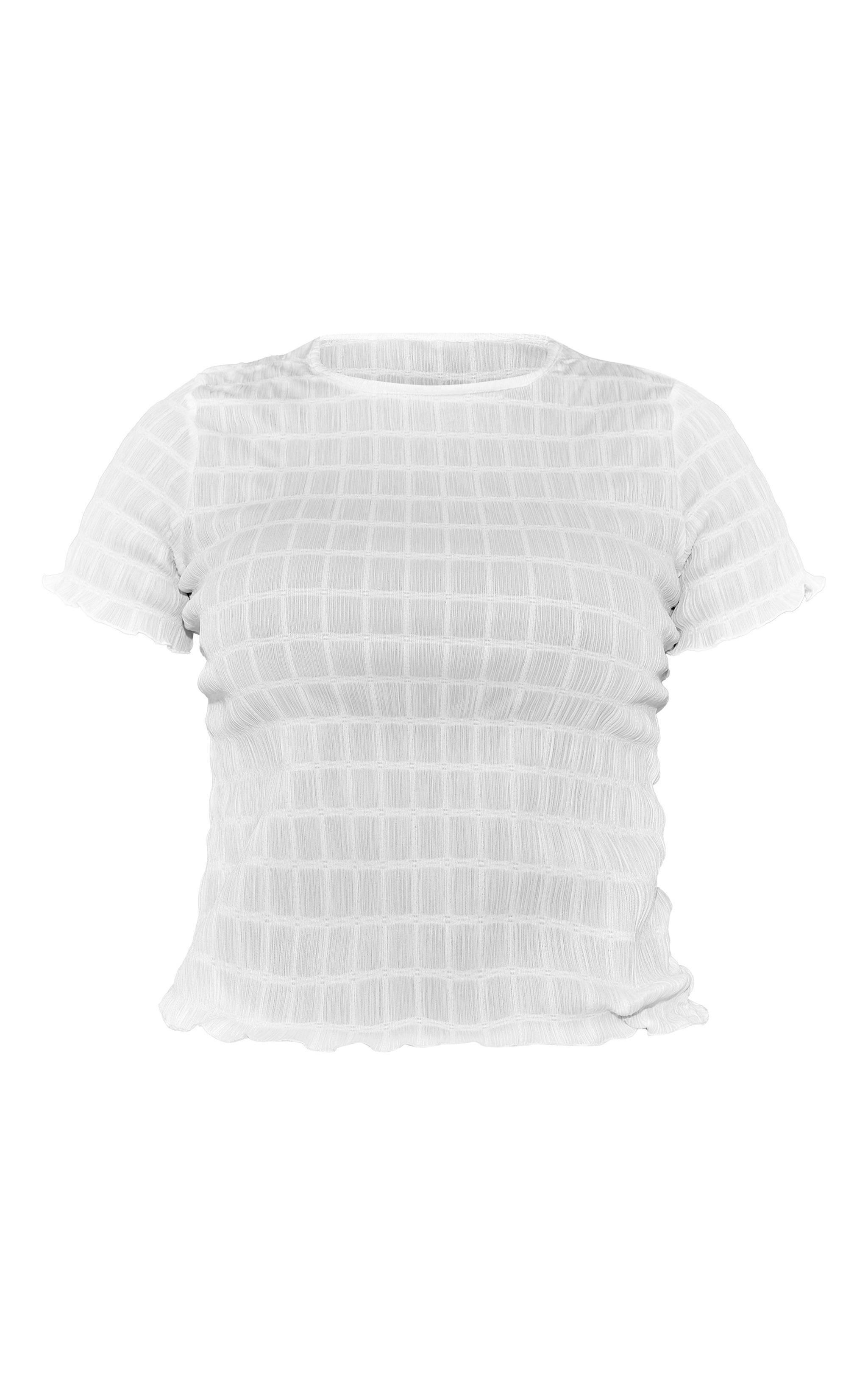 White Shirred Short Sleeve T Shirt Product Image