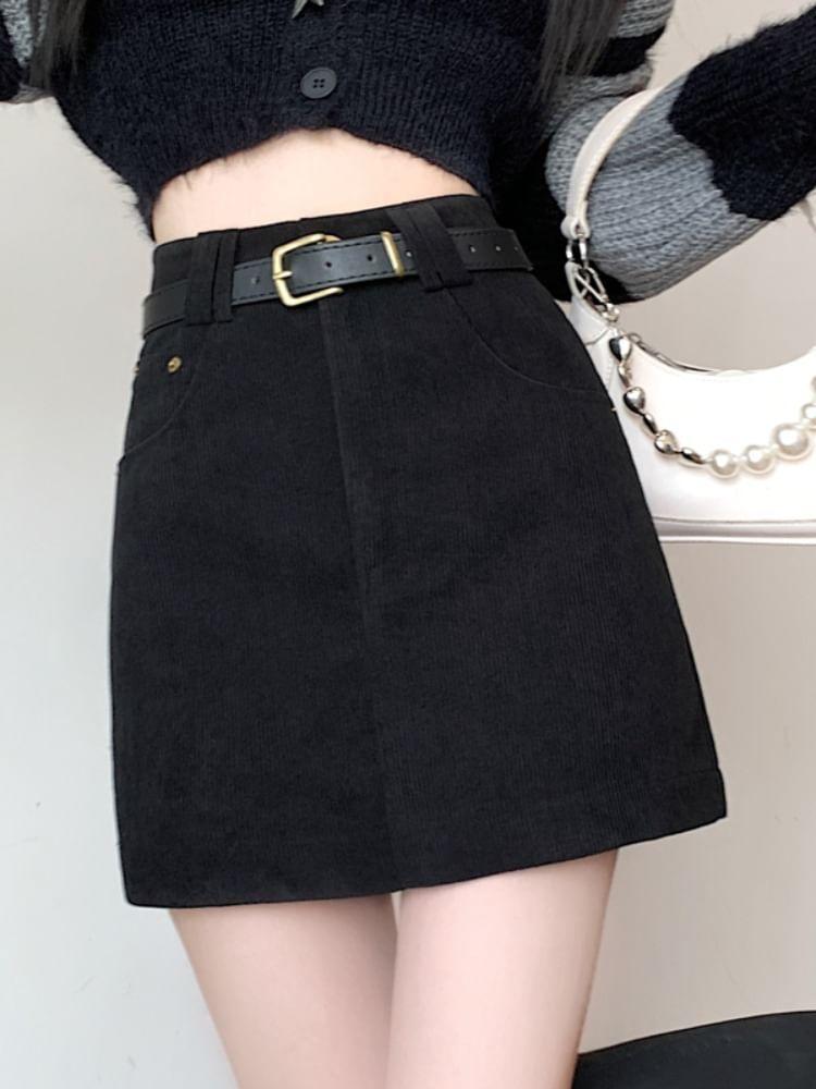 High Waist Corduroy Mini A-Line Skirt Product Image