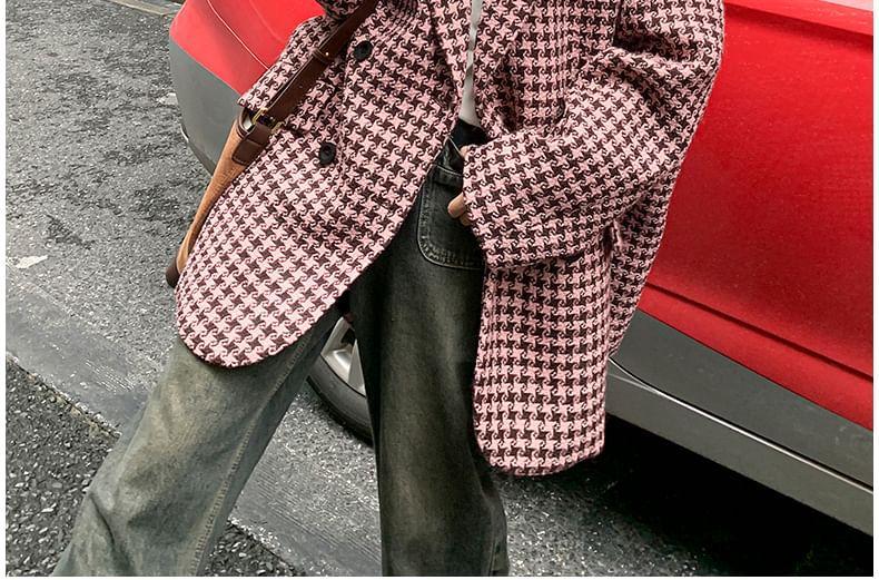 Notch Lapel Houndstooth Double-Breasted Coat Product Image