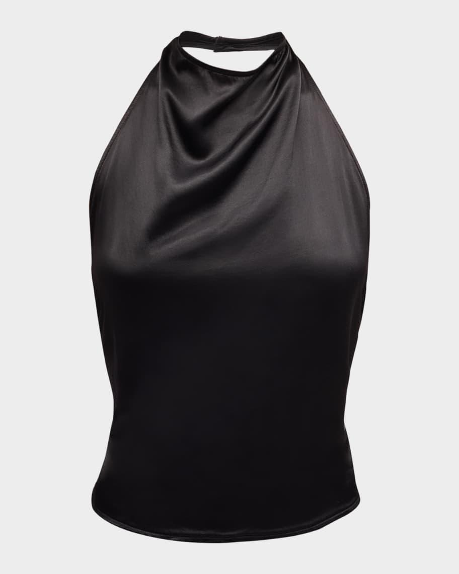 Satin Backless Halter Blouse Product Image