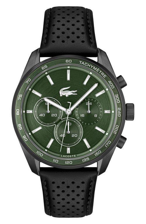 Lacoste Mens 42mm Vancouver Chronograph Black Leather Strap Watch Product Image