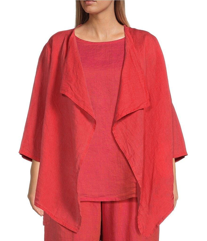 Bryn Walker Plus Size Marie Cross-Dyed Linen 3/4 Sleeve Drape Asymmetric Open-Front Jacket Product Image