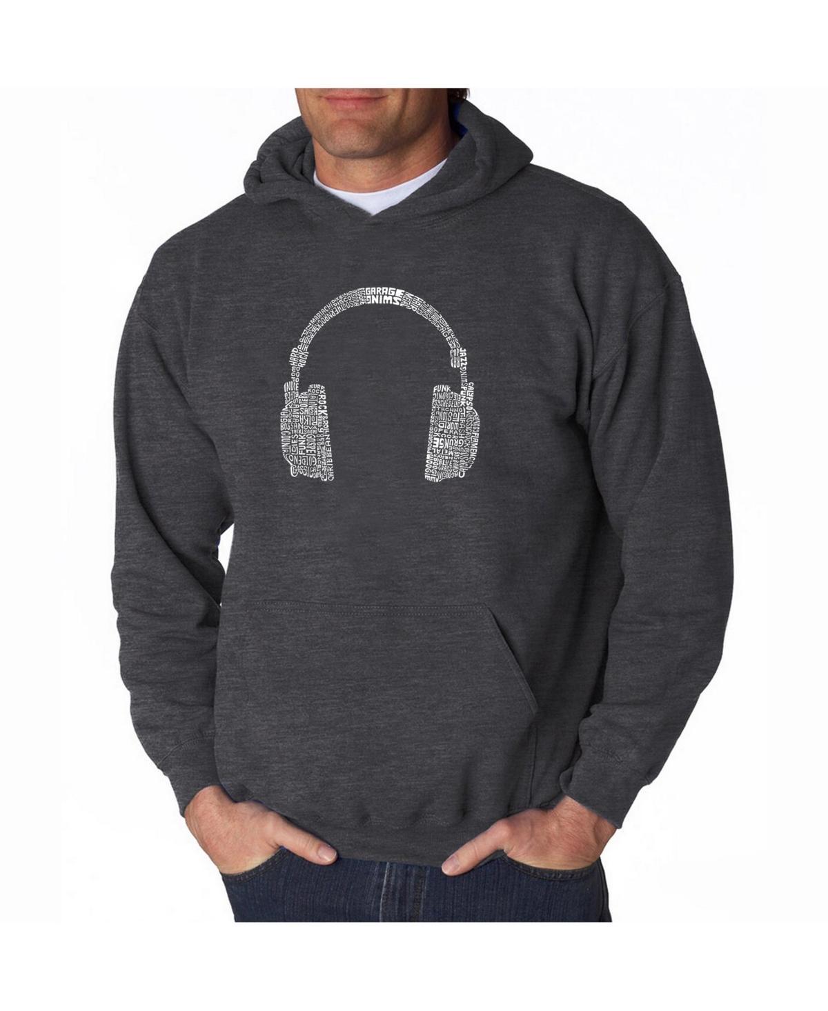 La Pop Art Mens Word Art Hoodie - Headphones - 63 Genres of Music Product Image