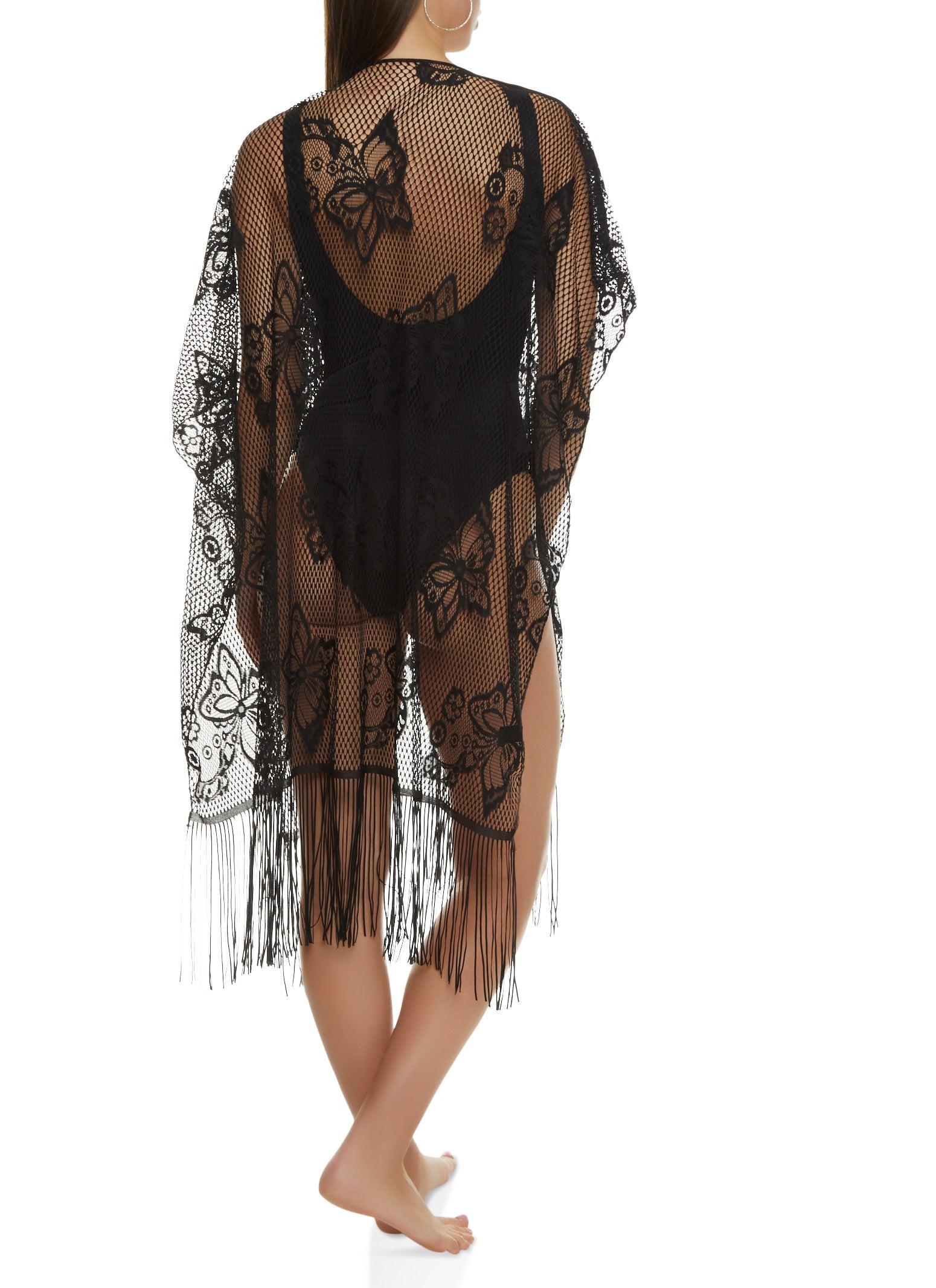 Butterfly Lace Fringe Hem Swim Cover Up Female Product Image